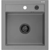 Zlewozmywaki - Mexen Vito zlewozmywak granitowy 1-komorowy 520 x 490 mm, szary, syfon czarny - miniaturka - grafika 1