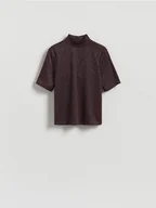 Bluzki damskie - Reserved - Bluzka z metalizowaną nitką - ciemnofioletowy - miniaturka - grafika 1