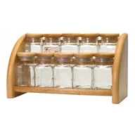 Pojemniki kuchenne - Półka drewniana z 10 pojemnikami szklanymi na przyprawy kuchenna z drewna - miniaturka - grafika 1