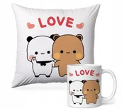 Gadżety dla niej i dla niego - ZESTAW PODUSZKA + KUBEK Prezent BUBU DUDU MISIE LOVE MIŁOŚĆ + IMIĘ #14 - miniaturka - grafika 1