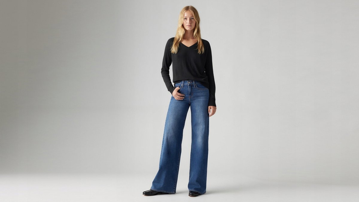 LEVI'S DZWONY JEANSY WYSOKI STAN GRANATOWE Z PRZETARCIAMI 29/32 16EA