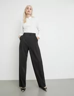 Spodnie damskie - TAIFUN Eleganckie spodnie z szerokimi nogawkami Czarny 40/M - miniaturka - grafika 1