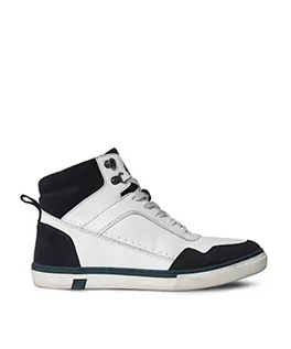 Sneakersy męskie - Joe Browns Męskie buty na co dzień ze skóry i zamszu sznurowane wysokie buty sneakersy, białe, 45 EU, biały, 42.5 EU - grafika 1
