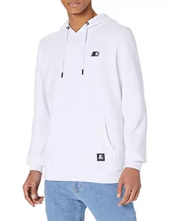 Bluzy męskie - STARTER BLACK LABEL Męska bluza z kapturem Essentials z wyszywanym logo, naszywka na obszyciu, bluza z kapturem i kieszenią na brzuchu, rozmiar od S do XXL, biały, S - grafika 1
