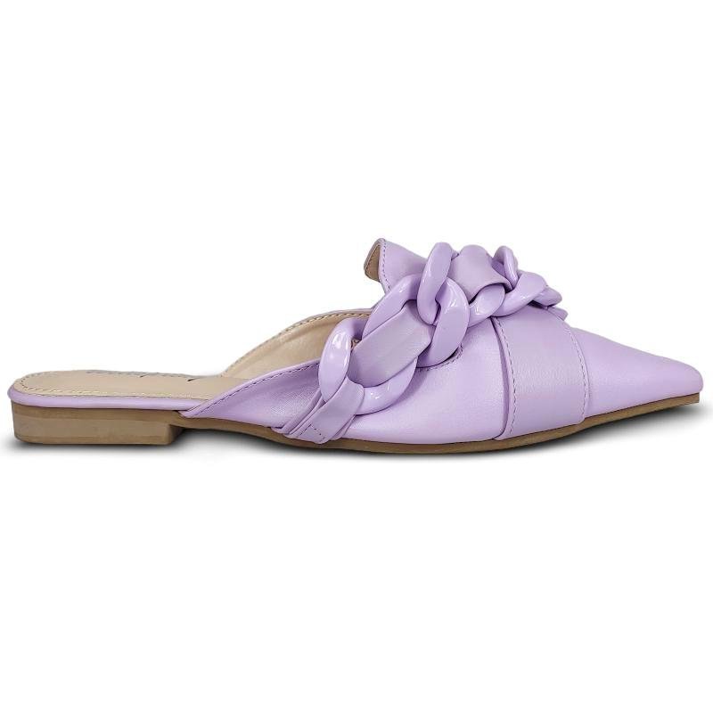 Klapki Damskie Z Łańcuchem Eleganckie Modne Stylowe Lekkie Na Płaskim Obcasie Wygodne Skórzane Na Lato Letnie Z Noskiem W Szpic Fioletowe 38