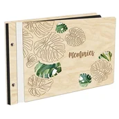Albumy fotograficzne - Album Na Zdjęcia Wyklejany Monstera Liście Monstery Z Pierwszą Stroną W Kolorze W Drewnianej Oprawie Z Czarnymi Kartami Z Grawerem - miniaturka - grafika 1