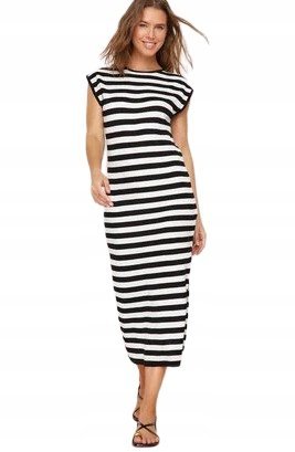 TRENDYOL CZARNO BIAŁA SUKIENKA MIDI W PASKI BEZ RĘKAWÓW 40 5_A