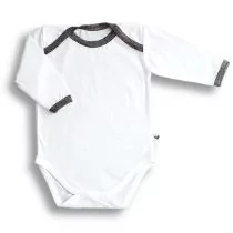 Body dla niemowląt - Nanaf Organic Bambus, body motylkowe z długim rękawem, biało-szare - grafika 1