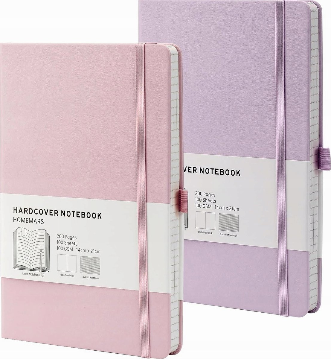 NOTATNIK A5 2 SZTUKI W KRATKĘ FIOLETOWY RÓŻ PU GRUBY PAPIER