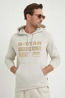 Bluzy męskie - G-Star Raw bluza bawełniana męska kolor beżowy z kapturem z nadrukiem - miniaturka - grafika 1