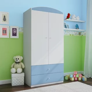 Szafy i szafki dla dzieci - Szafa dwudrzwiowa, do pokoju dziecka, babydreams, 90 cm, biel, niebieski, mat - grafika 1
