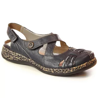 Sandały damskie - Skórzane komfortowe sandały damskie na rzep granatowe Rieker 46377-14 - grafika 1