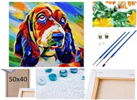 Malowanie po numerach - Malowanie po numerach Obraz Rama Płótno ZESTAW 5w1 PIES BASSET HOUND piesek psy zwierzęta - miniaturka - grafika 1