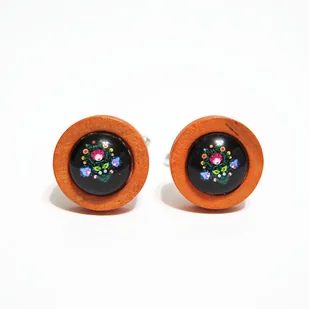 Folk czarne - drewniane spinki do mankietów, red - Spinki do mankietów i krawatów - miniaturka - grafika 1