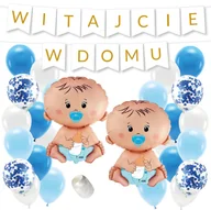 Balony i akcesoria - ZESTAW WITAJCIE W DOMU - BANER i balony na POWITANIE chłopców bliźniaków - miniaturka - grafika 1