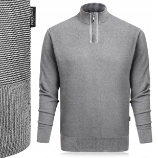 Elegancki SWETER Męski z Rozpinanym Półgolfem na Suwak Modny SZARY M - Swetry męskie - miniaturka - grafika 1