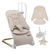 Leżaczki i huśtawki - Leżaczek bujaczek beżowy Tulano Moon 50 Beige, naturalne bujanie, 4 pozycje oparcia, pałąk z zabawkami - miniaturka - grafika 1