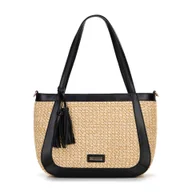 Torebki damskie - Damska torebka na ramię z plecionki beżowo - czarna - miniaturka - grafika 1