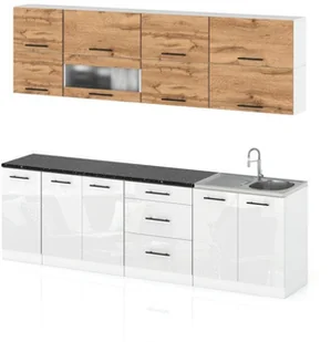 Meble Kuchenne Modułowe Kuchnia Robo Lux 2.6m Zestaw Dąb Wotan Biały Połysk - Meble kuchenne - miniaturka - grafika 1