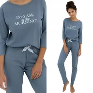 Piżamy damskie - Piżama bawełniana damska SENSIS Morning XL / 42 Granatowy - miniaturka - grafika 1