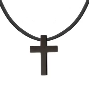 Elegancki naszyjnik z krzyżykiem  czarny krzyż ze stali szlachetnej na czarnym rzemieniu - Manoki - Naszyjniki męskie - miniaturka - grafika 1