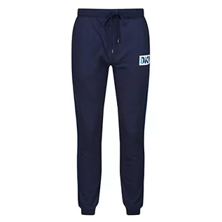 Spodnie męskie - DKNY Męskie Jersey Cuffed Lounge spodnie w kolorze niebieskim z marką Hip Print, Contrasting Nogi Rurociągi & Branded Draw Cord Ends Spodnie Męskie, Navy, S - grafika 1