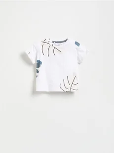 Reserved - Bawełniany t-shirt z nadrukiem - kremowy - Bluzki dla niemowląt - miniaturka - grafika 1