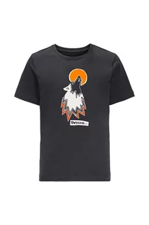 Koszulki dla dziewczynek - Jack Wolfskin t-shirt bawełniany dziecięcy WOLF & VAN T B kolor czarny z nadrukiem - grafika 1