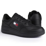 Buty sportowe męskie - Buty męskie Tommy Jeans Retro Basket Ess Triple Black - miniaturka - grafika 1