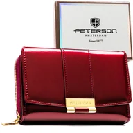 Portfele - Mały portfel damski PETERSON elegancki lakierowany na zatrzask i suwak ochrona kart RFID modny fioletowy - miniaturka - grafika 1