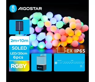 Aigostar - LED Ozdobny łańcuch solarny 50xLED/8 funkcji 12m IP65 wielobarwny - Lampy ogrodowe - miniaturka - grafika 1