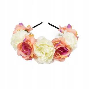 Opaska wianek uniwersalny biało-różowe duże kwiaty - Ozdoby do włosów - miniaturka - grafika 1