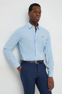 Lacoste koszula bawełniana męska kolor niebieski slim z kołnierzykiem klasycznym - Koszule męskie - miniaturka - grafika 1