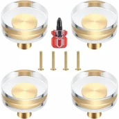 Zawiasy, okucia i inne akcesoria - Zestaw 4 przezroczystych kryształowych i mosiężnych klamek do szafek, szuflad, kredensów i mebli - 30 x 27 mm - miniaturka - grafika 1