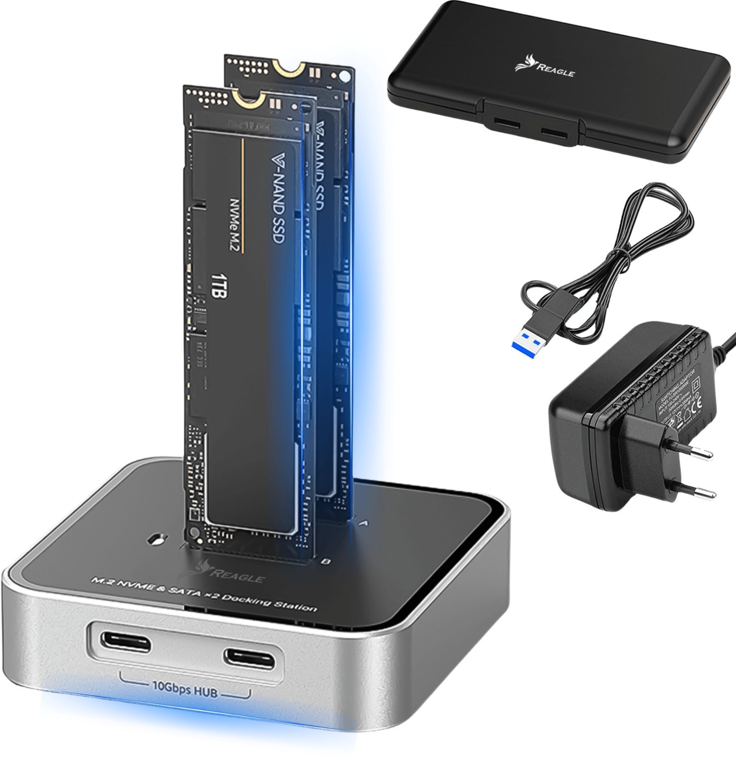 Aptel ADAPTER SSD m.2 NVME PCIe SATA NGFF KIESZEŃ NA 2 DYSKI M2 USB 3.2 USB-C REAGLE