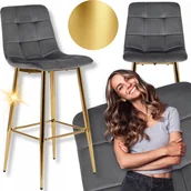 Taborety i hokery - Hoker Krzesło Barowe z Oparciem Do Jadalni Glamour Welur Popiel Złoty ARIEL - miniaturka - grafika 1