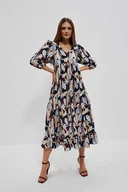 Sukienki - Wzorzysta sukienka z falbaną-XS - miniaturka - grafika 1