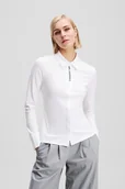 Koszule damskie - Karl Lagerfeld koszula bawełniana ELONGATED LOGO damskie kolor biały regular z kołnierzykiem klasycznym A3W17103 - miniaturka - grafika 1
