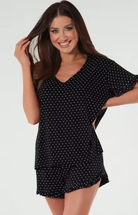 Piżama damska czarna na krótki rękaw i krótkie spodnie Puntini, Kolor czarny-wzór, Rozmiar S, Italian Fashion - Intymna - Piżamy damskie - miniaturka - grafika 1