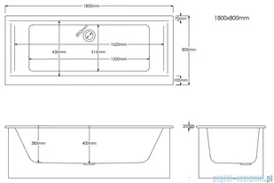 Schedpol Schedline Vella Set 2.0 wanna prostokątna z nośnikiem styropianowym  180x80 cm 3WSP.VS2P-18080 | - Wanny z hydromasażem - miniaturka - grafika 2