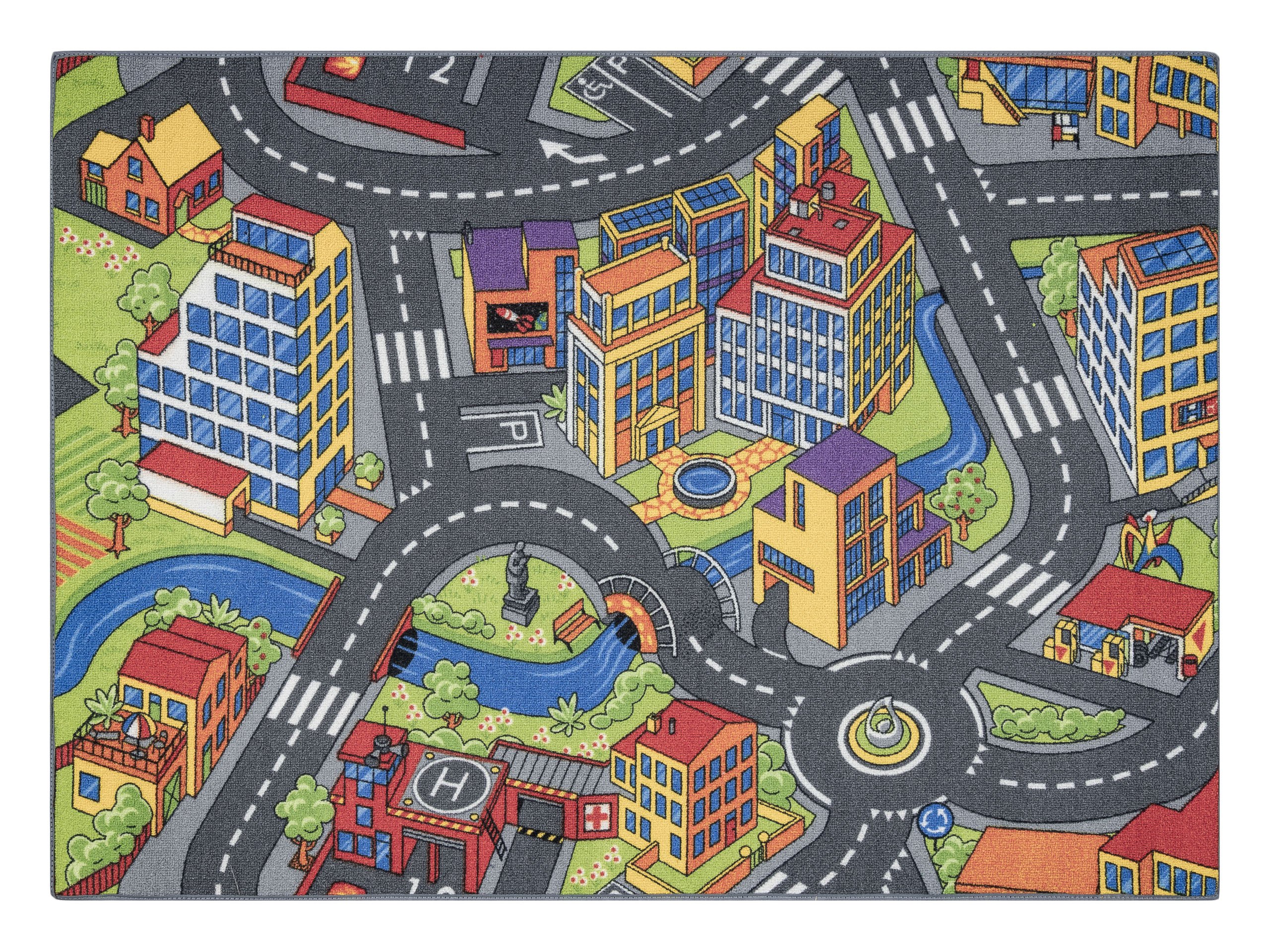 DYWAN REBEL ROADS Town life 97 Duże miasto, ulice dla dzieci antypoślizgowy - szary 95x133 cm