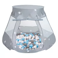 Namioty i tipi dla dzieci - Selonis, namiot zamek z piłeczkami 6cm szary: szary-biały-babyblue 105x90cm/100piłek - miniaturka - grafika 1