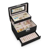 Pudełka i szkatułki - Szkatułka na biżuterię z rączką, Massido, 17x14x12 cm, czarna - miniaturka - grafika 1