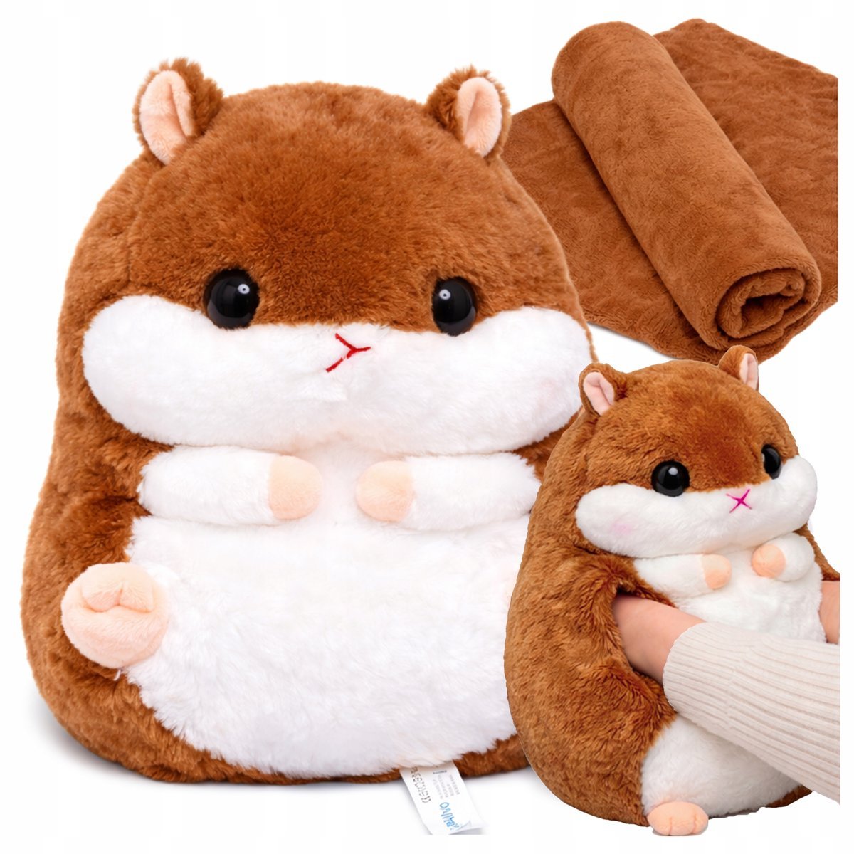 CHOMIK z kocykiem KOC BRĄZ 4w1 DUŻY KOCYK 100x170cm PLUSZAK MASKOTKA mufka