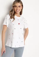 Koszulki i topy damskie - Biały T-shirt Ozdobiony Kolorowymi Cyrkoniami Wiadea - miniaturka - grafika 1