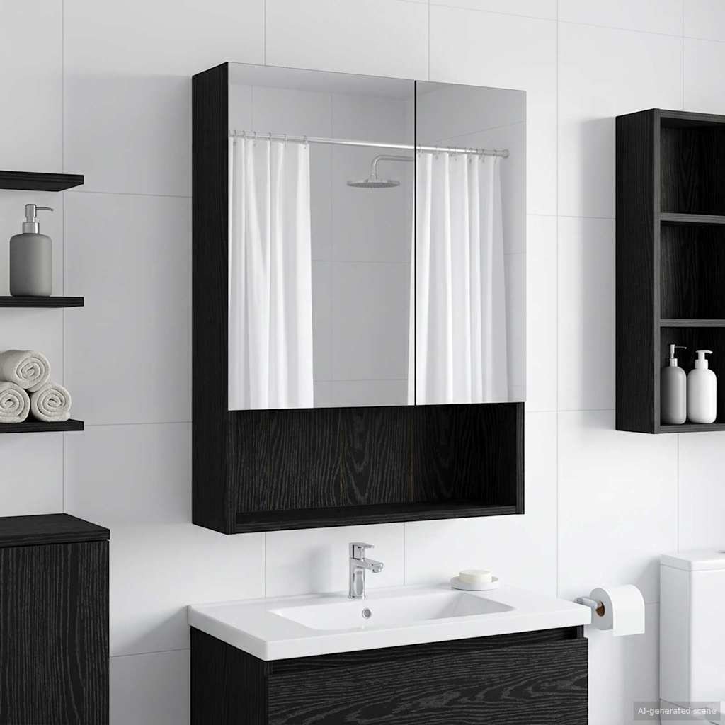 vidaXL vidaXL Szafka z lustrem do łazienki Czarny Dąb 50 x 14,5 x 70 cm