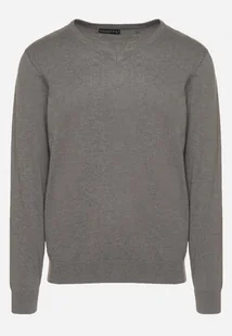 Ciemnoszary Bawełniany Sweter o Klasycznym Kroju z Dekoltem w Serek Amivorra - Swetry męskie - miniaturka - grafika 1