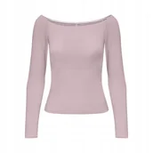 Bluzki damskie - ONLY RÓŻOWA BLUZKA Z DŁUGIM RĘKAWEM I DEKOLTEM ŁÓDKA L J5E - miniaturka - grafika 1
