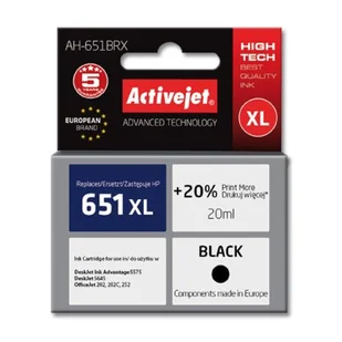 ActiveJet Tusz AH-651BRX (zamiennik HP 651 C2P10AE; Premium; 20 ml; czarny) - Tusze zamienniki - miniaturka - grafika 1