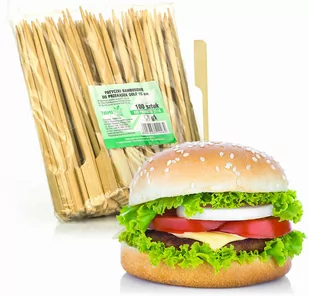 Fingerfood Golf patyczki do steków i burgerów drewniane 15 cm, 100 sztuk - Naczynia i sztućce jednorazowe - miniaturka - grafika 1
